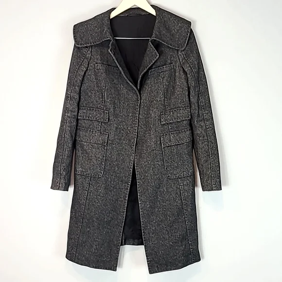 Neil Barrett Wool Trench Coat Steampunk Y2K Snap Front Luxury Winter‎ Womens XS